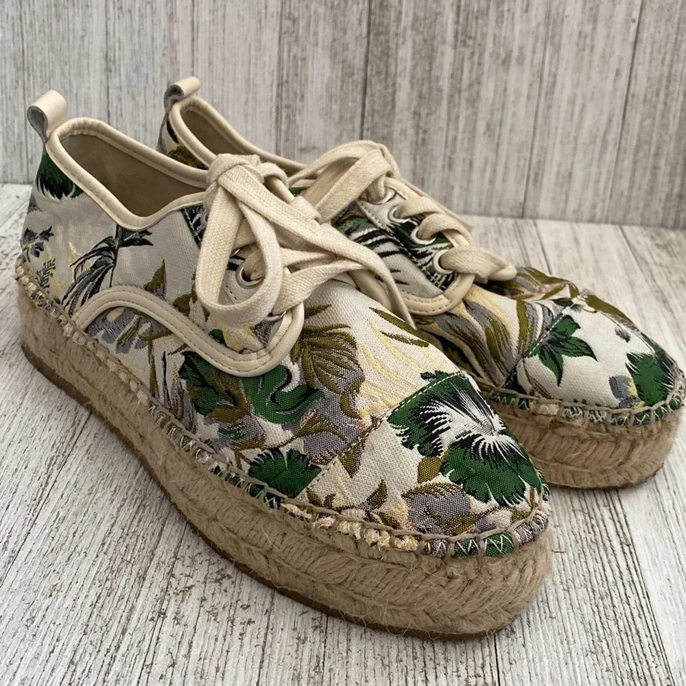 Anthropologie J/Slides Embroidered Tropical Print Platform Sneakers Size 7.5